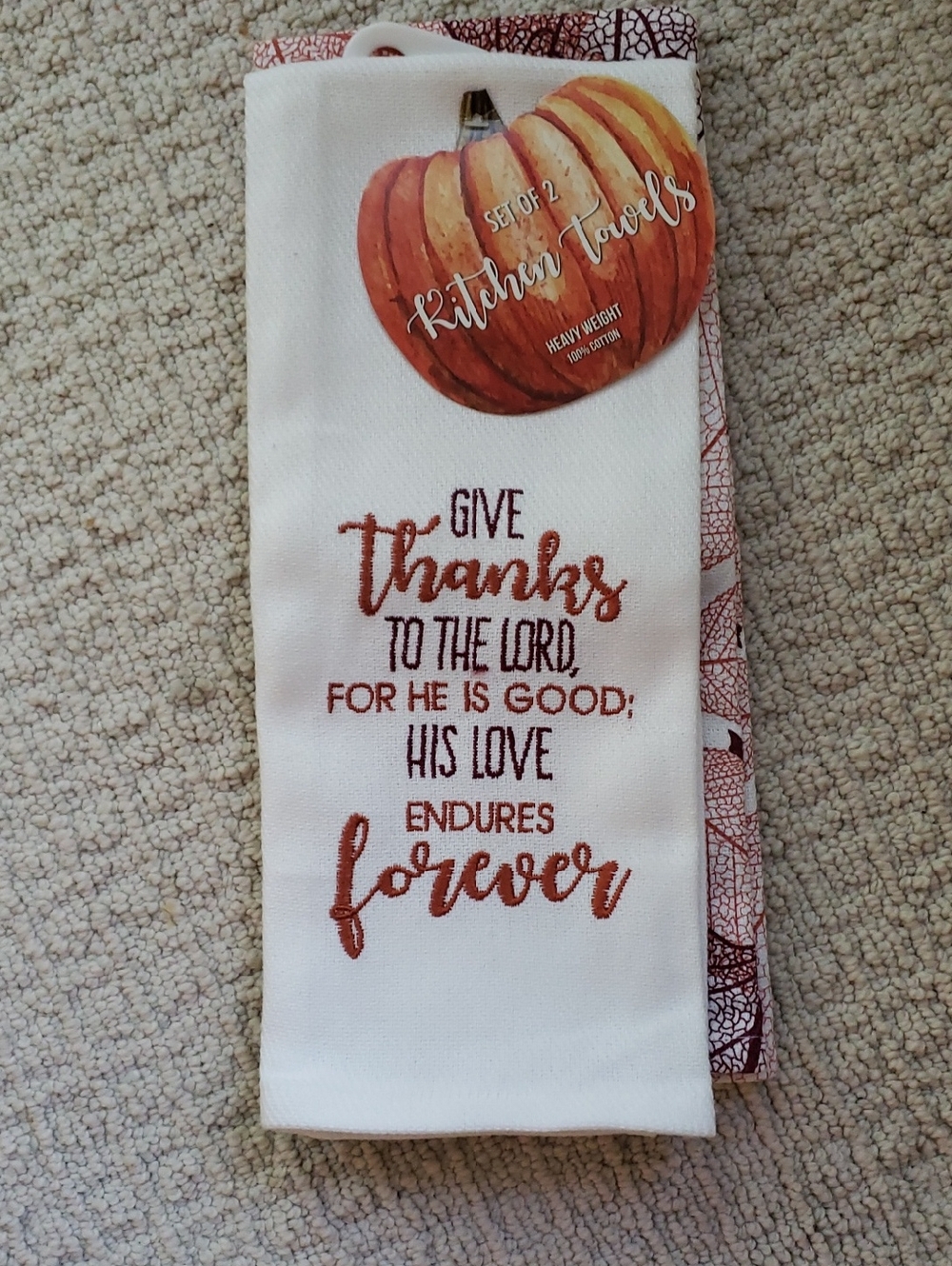 Give Thanks Kitchen Towel Set - Autumn Pumpkin Accent